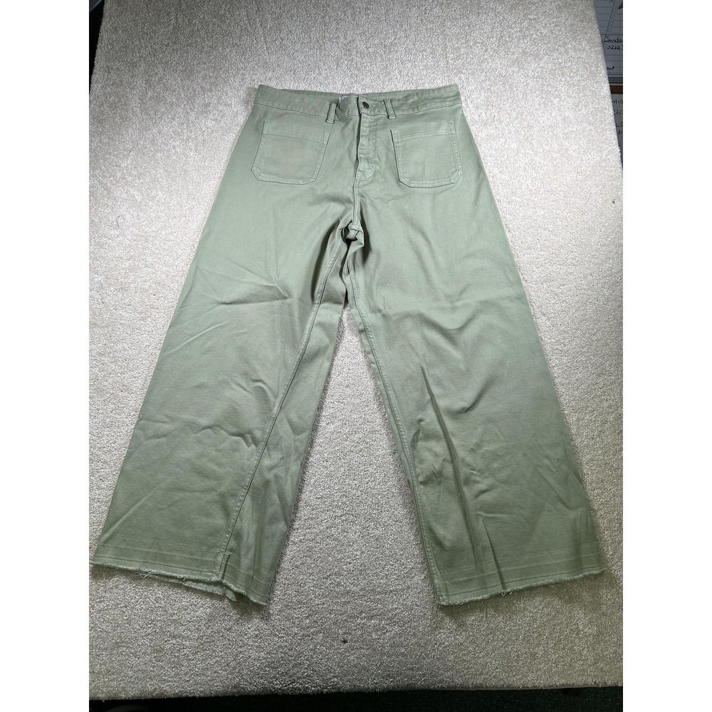 FatFace Pants Womens 14R‎ Wide Leg Cropped Raw Hem Stretch Casual Relaxed Fit